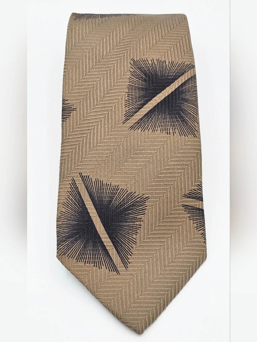 Vintage 1970-80's Era GIORGIO ARMANI Dark Tan and‎ Black Geometric 100% Silk Tie